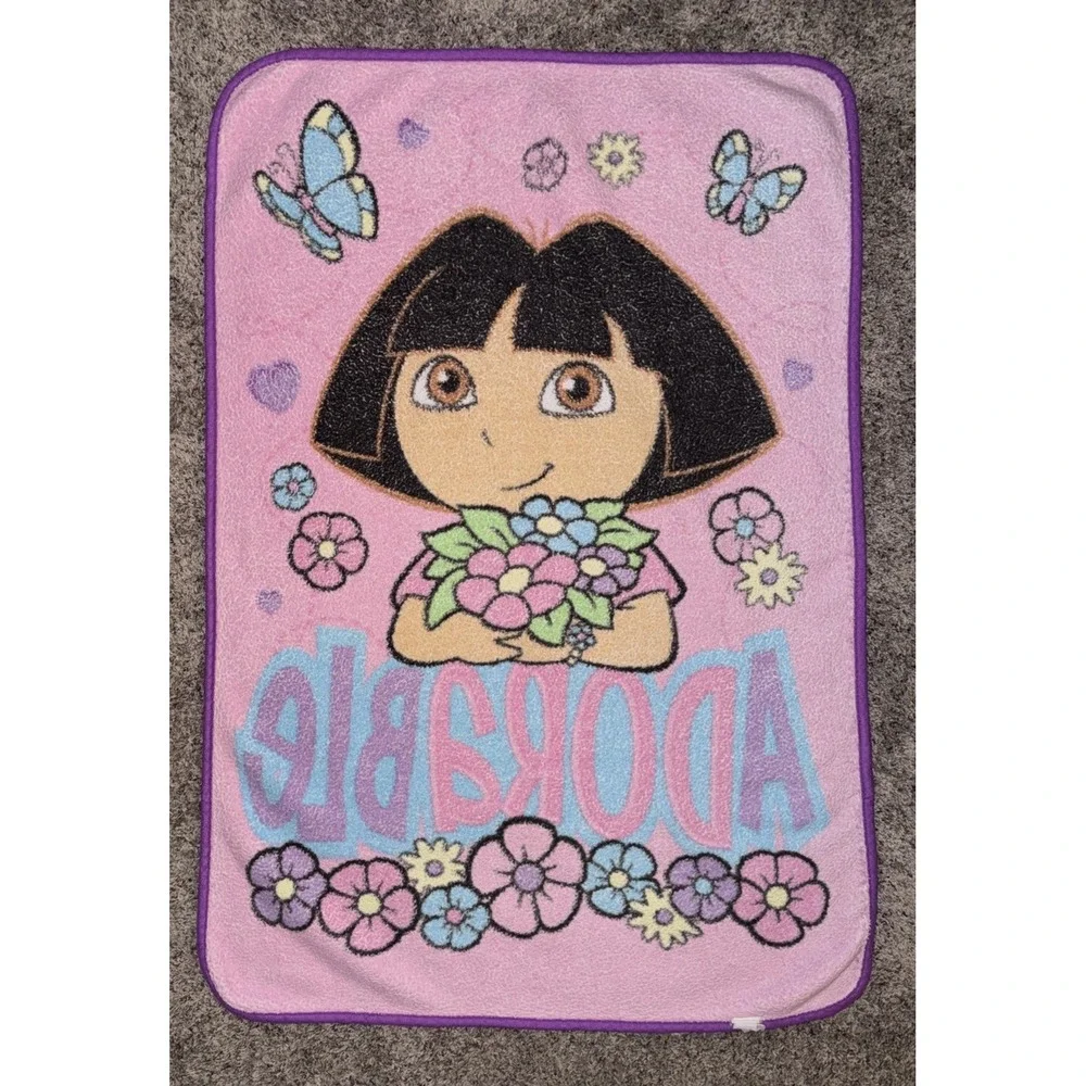 Dora The explorere Fleece Blanket Adorable Pink Flowers‎ Nick Jr Toddler 42x29